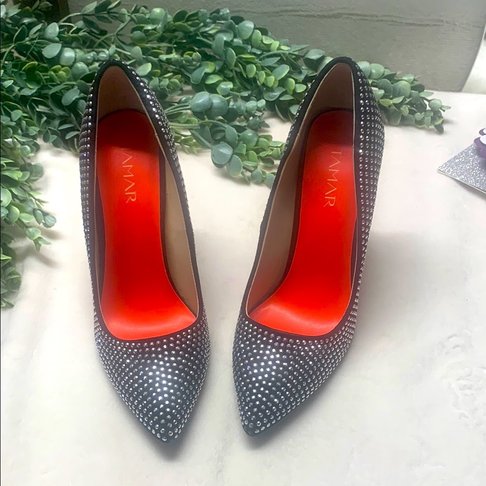 Tamar black and silver crystal high heel. Size 8